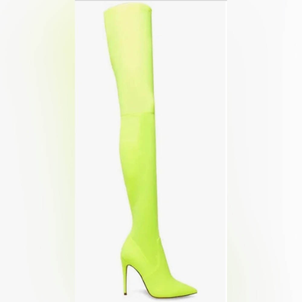 Steve Madden Dominque Neon Yellow Thigh high heeled boots